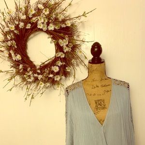 Free People Long Sleeve Light Blue Cut Out Shirt